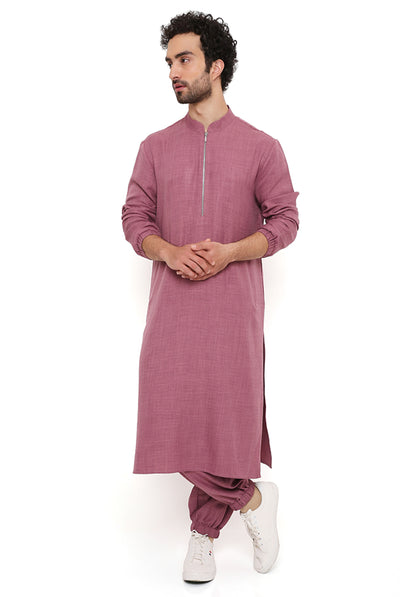 Payal singhal menswear Onion Pink Soft Linen Bomber Kurta With Jogger Pants festive indian designer wear online shopping melange singapore