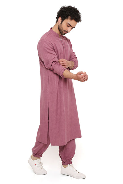 Payal singhal menswear Onion Pink Soft Linen Bomber Kurta With Jogger Pants festive indian designer wear online shopping melange singapore