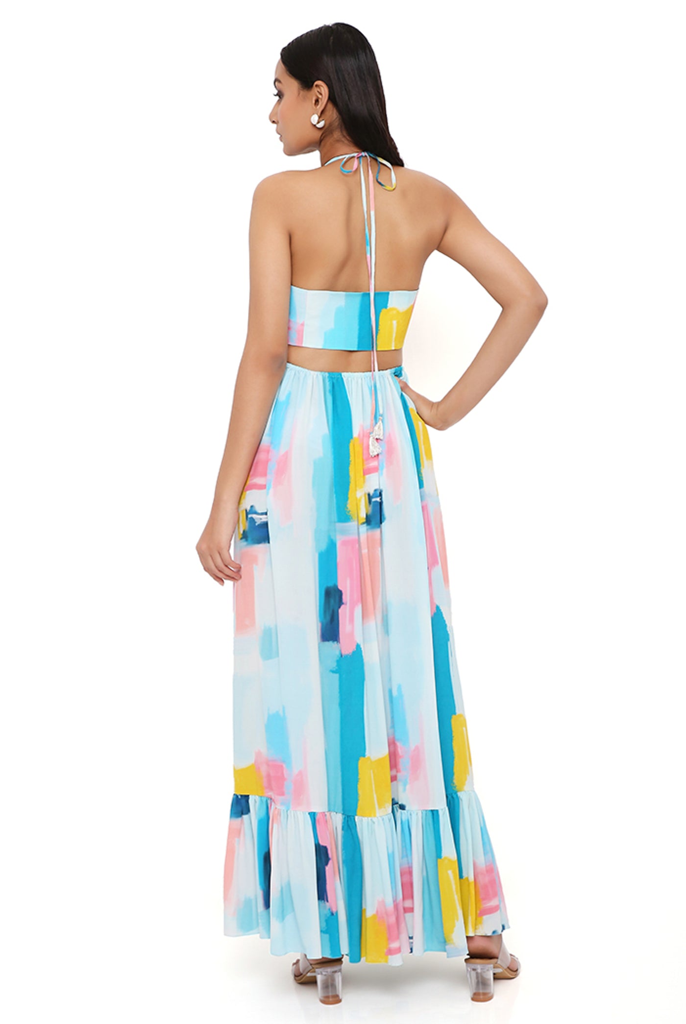 payal singhal Painterly Print Crepe Cut-Out Dress blue online shopping melange singapore indian designer wear
