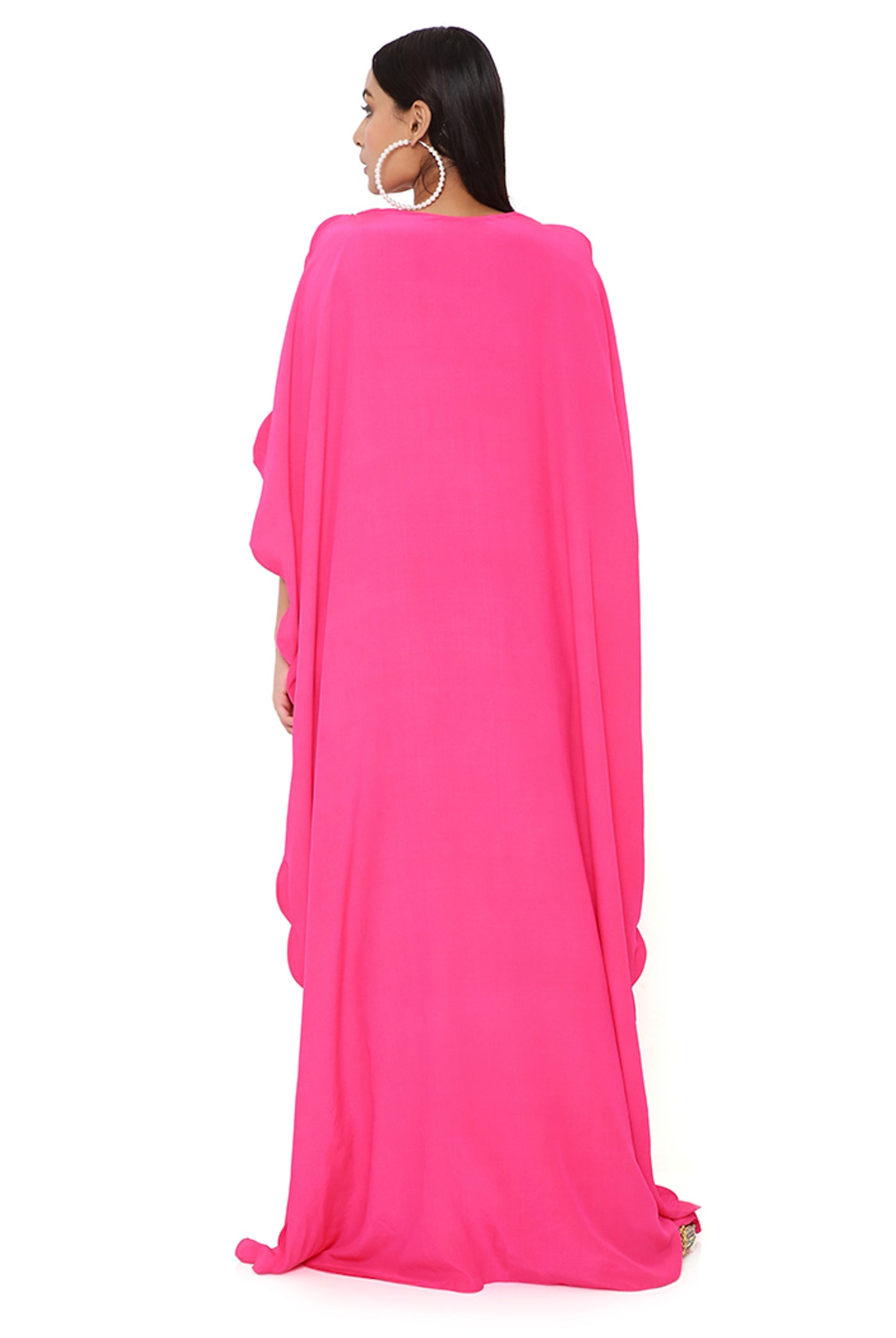 payal singhal Pink Crepe Embroidered Scalloped Kaftan online shopping melange singapore indian designer wear