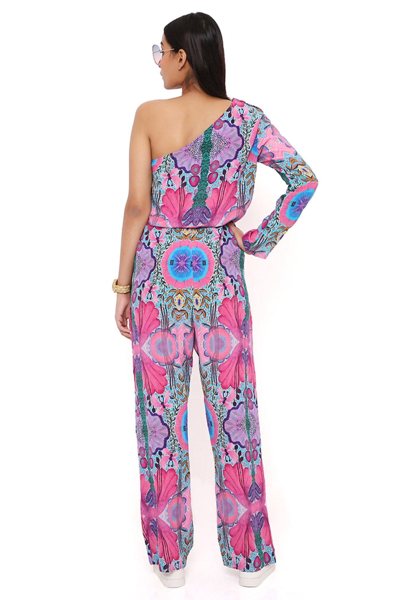 payal singhal Pink Enchanted Print Crepe Jumpsuit online shopping melange singapore indian designer wear