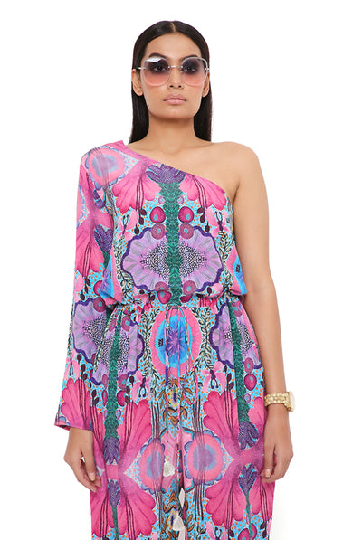 payal singhal Pink Enchanted Print Crepe Jumpsuit online shopping melange singapore indian designer wear