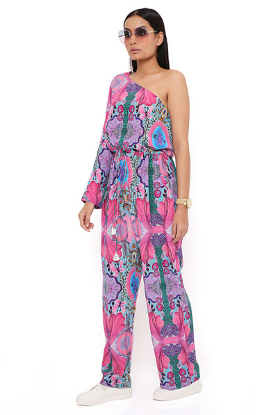 payal singhal Pink Enchanted Print Crepe Jumpsuit online shopping melange singapore indian designer wear