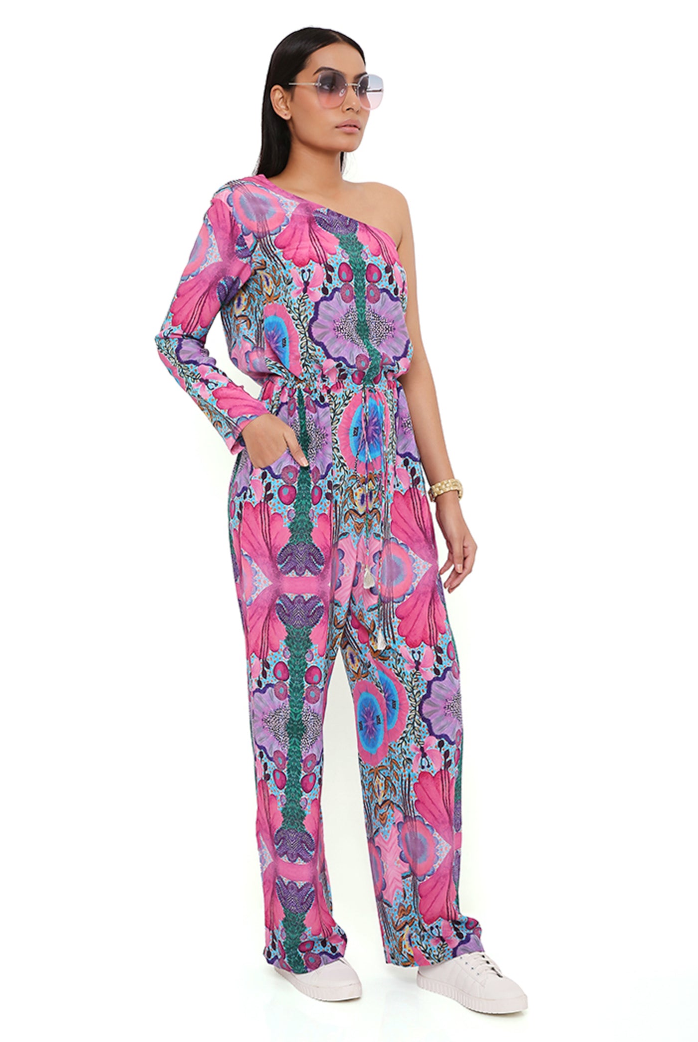 payal singhal Pink Enchanted Print Crepe Jumpsuit online shopping melange singapore indian designer wear