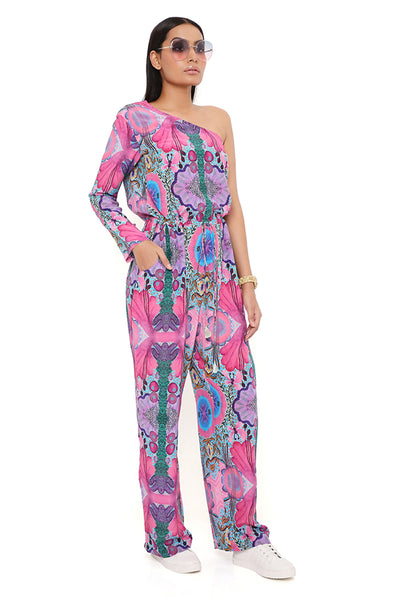 payal singhal Pink Enchanted Print Crepe Jumpsuit online shopping melange singapore indian designer wear