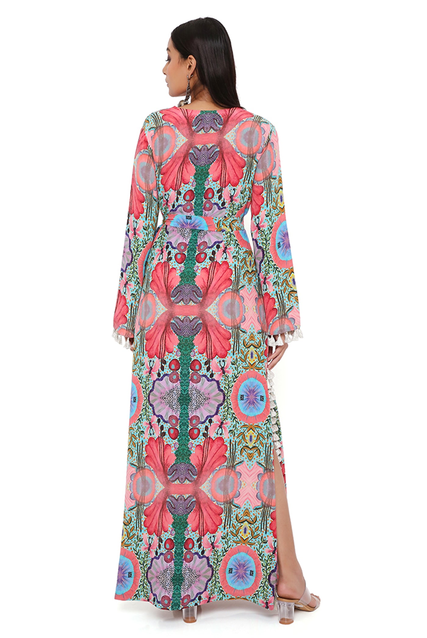 payal singhal Pink Enchanted Print Crepe Long Beyza Kaftan pink online shopping melange singapore indian designer wear