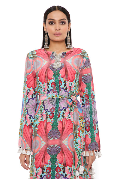 payal singhal Pink Enchanted Print Crepe Long Beyza Kaftan pink online shopping melange singapore indian designer wear