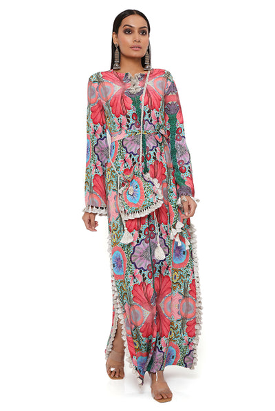 payal singhal Pink Enchanted Print Crepe Long Beyza Kaftan pink online shopping melange singapore indian designer wear