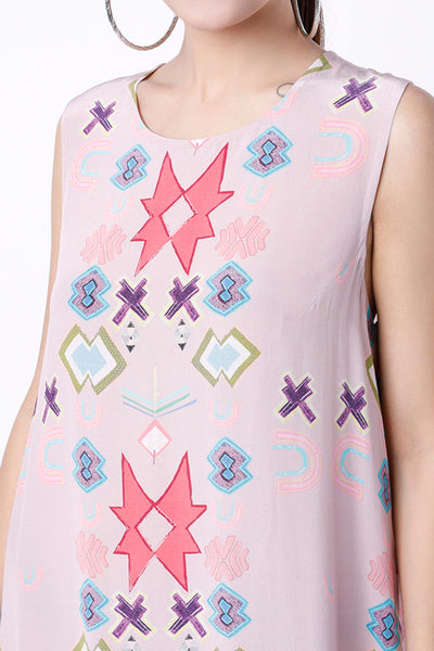 PayaL Singhal Pink Ikat Star Print Crepe Frill Hem Tunic pink indian designer wear online shopping melange singapore