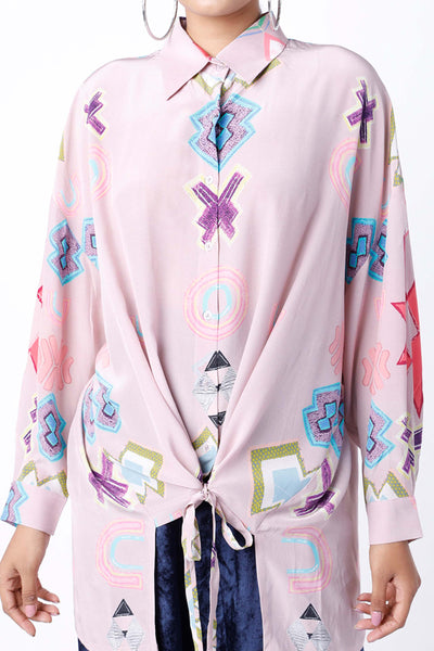 PayaL Singhal Pink Ikat Star Print Crepe Shirt Tunic pink indian designer wear online shopping melange singapore