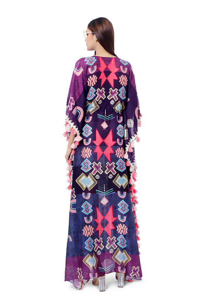 Payal Singhal - Purple Colour Printed Silkmul Kaftaan - Indian Designer Wear Online Shopping
