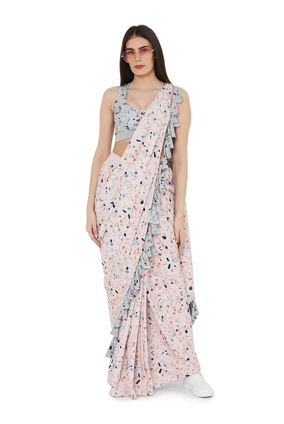 Payal Singhal Printed Stitched Saree With Choli pink fusion festive online shopping melange singapore indian designer wear