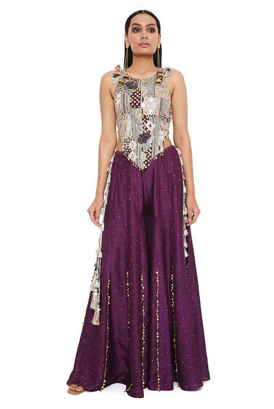 payal singhal Purple Georgette Embroidered Choli With Abla Silk Sharara festive indian designer wear online shopping melange singapore