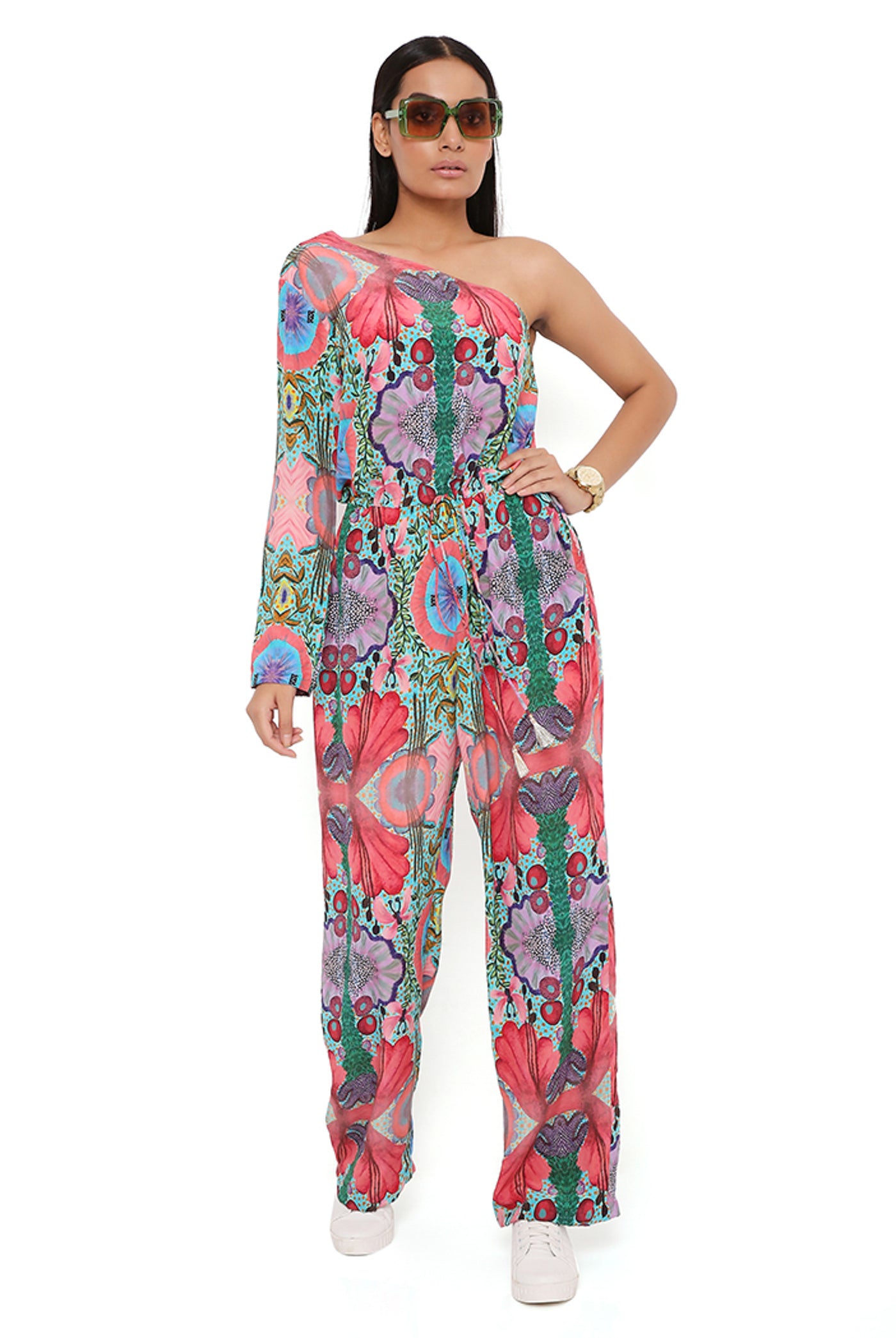 payal singhal Red Enchanted Print Crepe Jumpsuit online shopping melange singapore indian designer wear