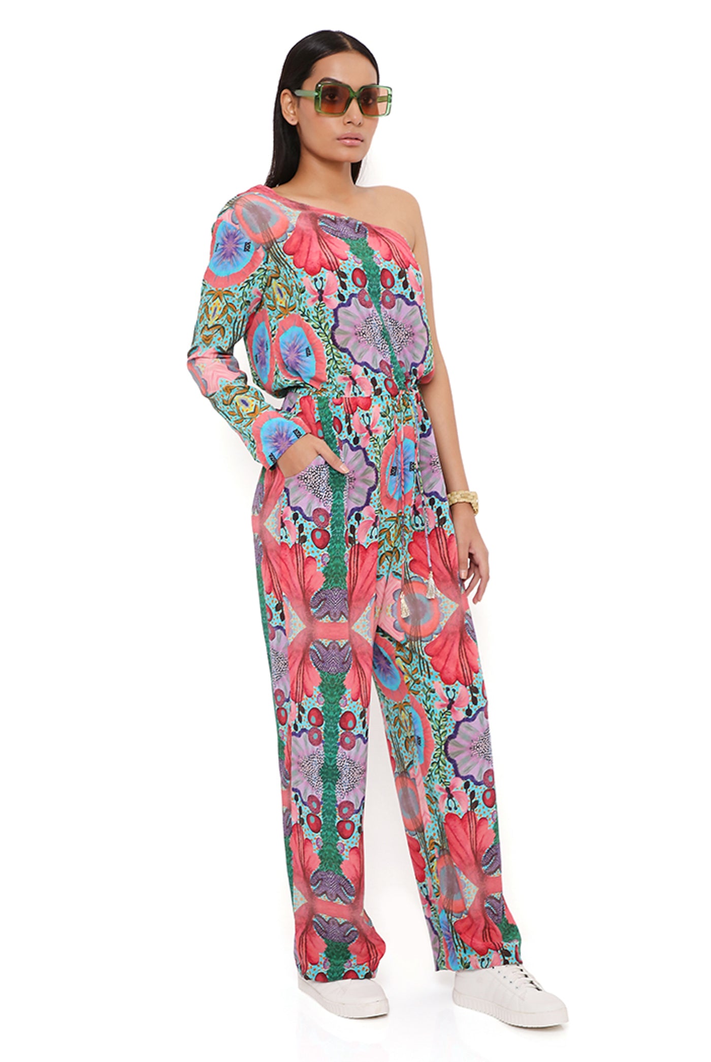 payal singhal Red Enchanted Print Crepe Jumpsuit online shopping melange singapore indian designer wear