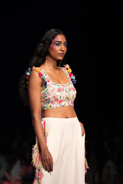 Payal singhal Rene Stone Georgette Embroidered Bustier With Plain Cropped Culotte Pants festive indian designer wear online shopping melange singapore