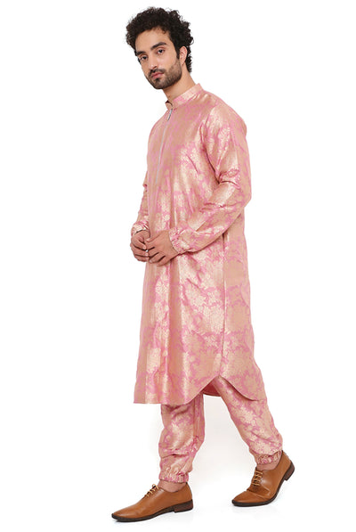 Payal singhal menswear Rose Pink Brocade Silk Bomber Kurta With Jogger Pants festive indian designer wear online shopping melange singapore