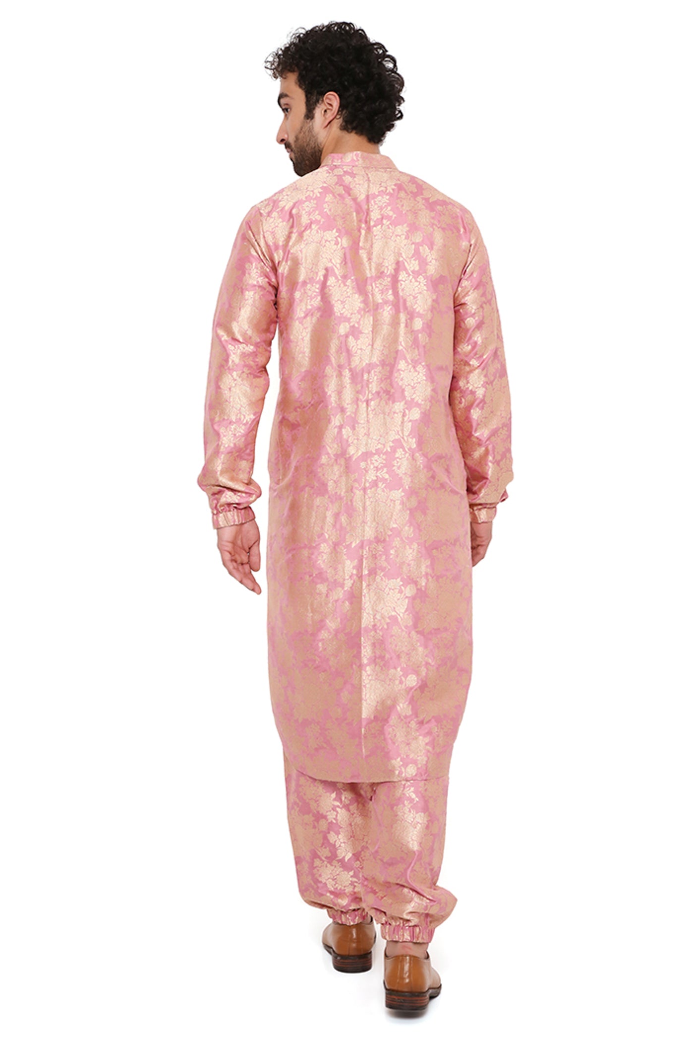 Payal singhal menswear Rose Pink Brocade Silk Bomber Kurta With Jogger Pants festive indian designer wear online shopping melange singapore