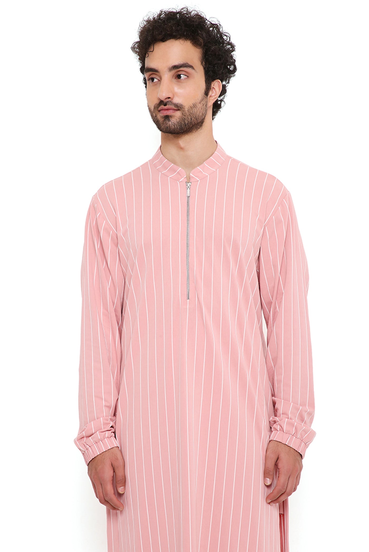 payal singhal menswear Rose Pink Lycra Stripe Bomber Kurta With Jogger Pants festive indian designer wear online shopping melange singapore