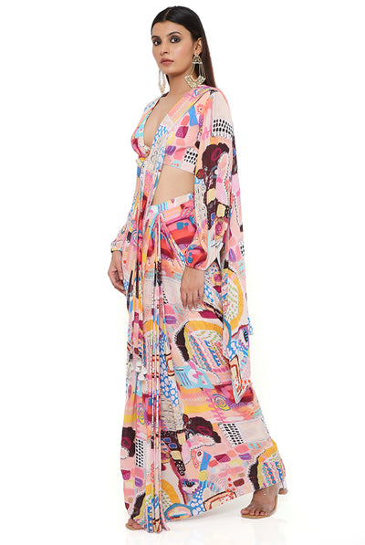 Payal singhal Trance Print Georgette Saree And Choli festive indian designer wear online shopping melange singapore