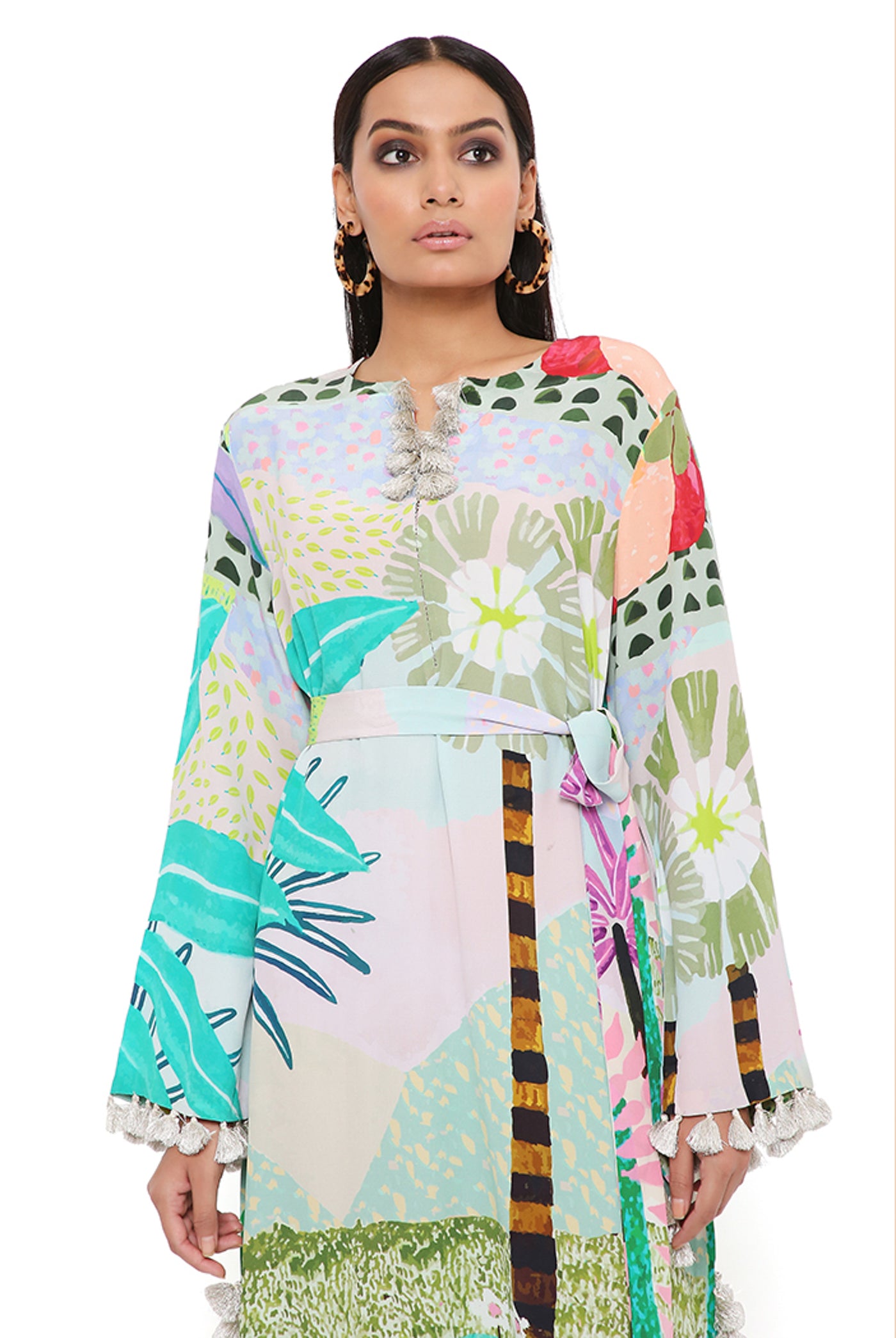 payal singhal Tropical Print Crepe Long Beyza Kaftan green online shopping melange singapore indian designer wear