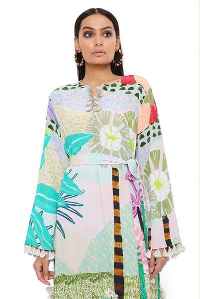 payal singhal Tropical Print Crepe Long Beyza Kaftan green online shopping melange singapore indian designer wear