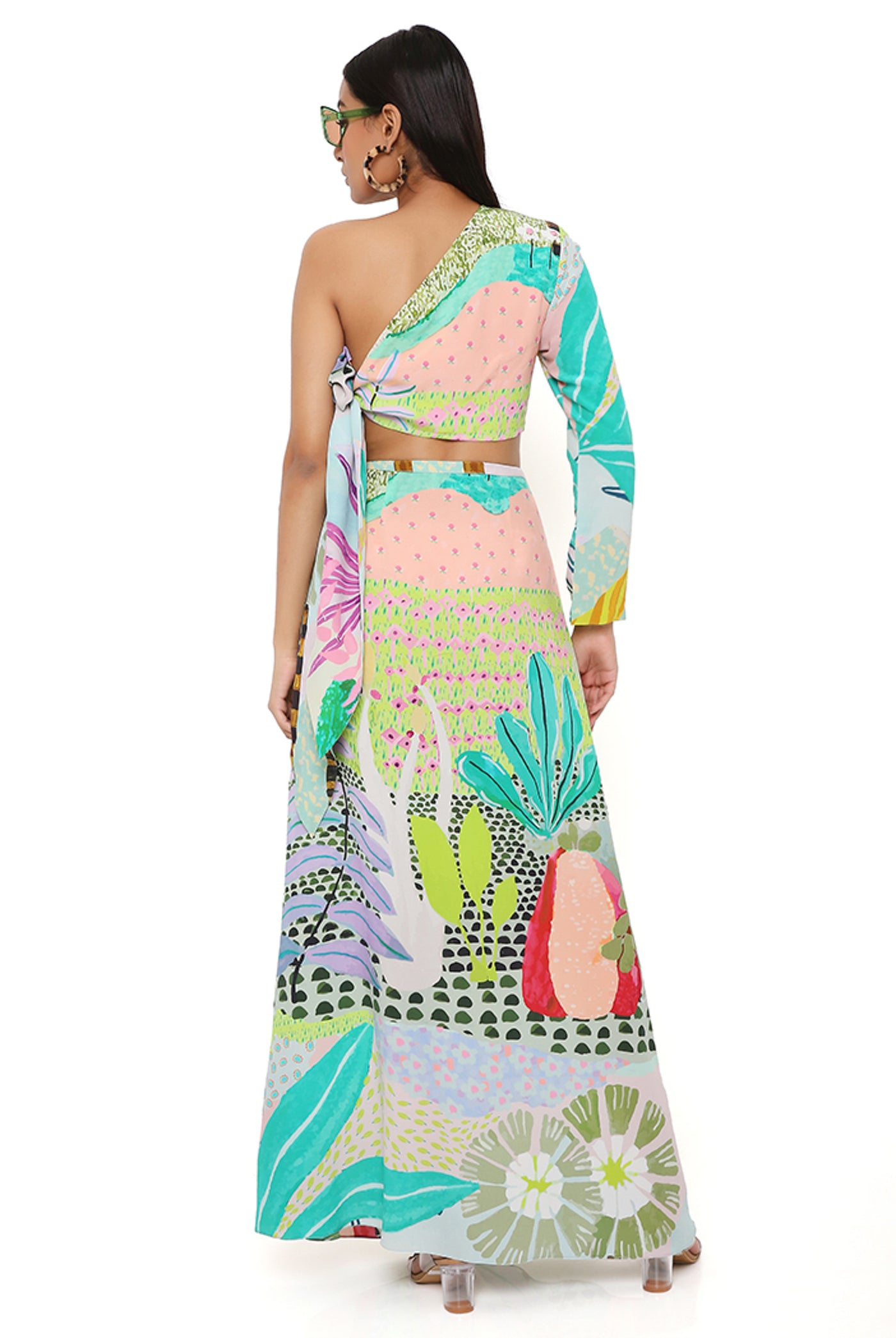 payal singhal Tropical Print Crepe One Shoulder Top And Skirt festive indian designer wear online shopping melange singapore