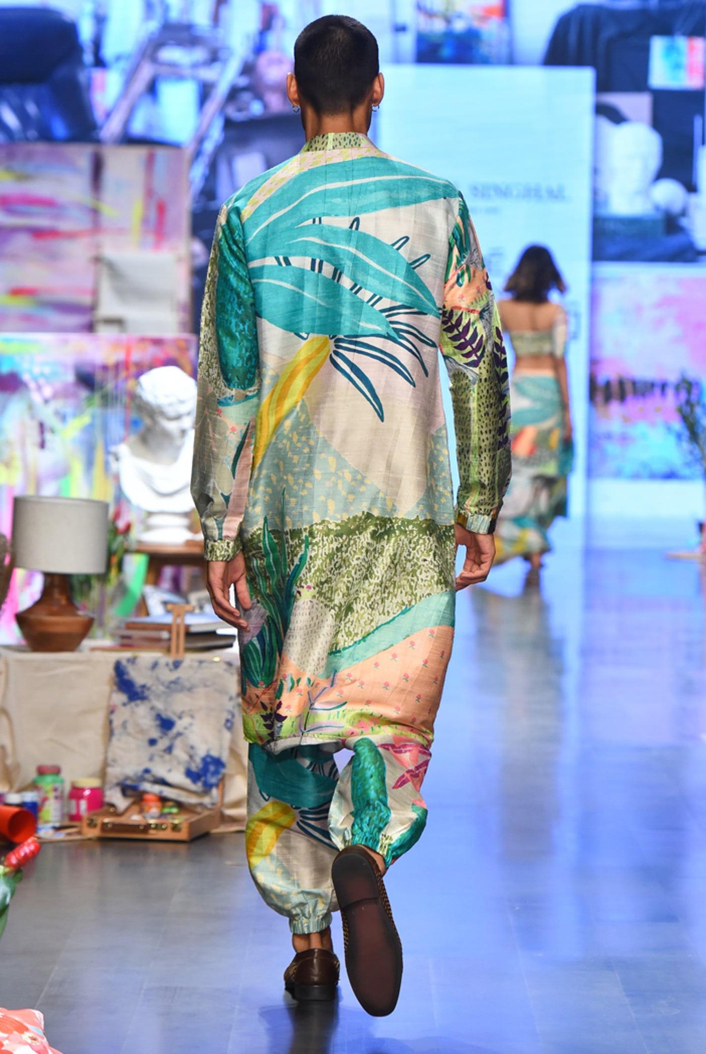 Payal singhal menswear Wanderlust Tropical Print Dupion Silk Bomber Kurta With Jogger Pants festive indian designer wear online shopping melange singapore