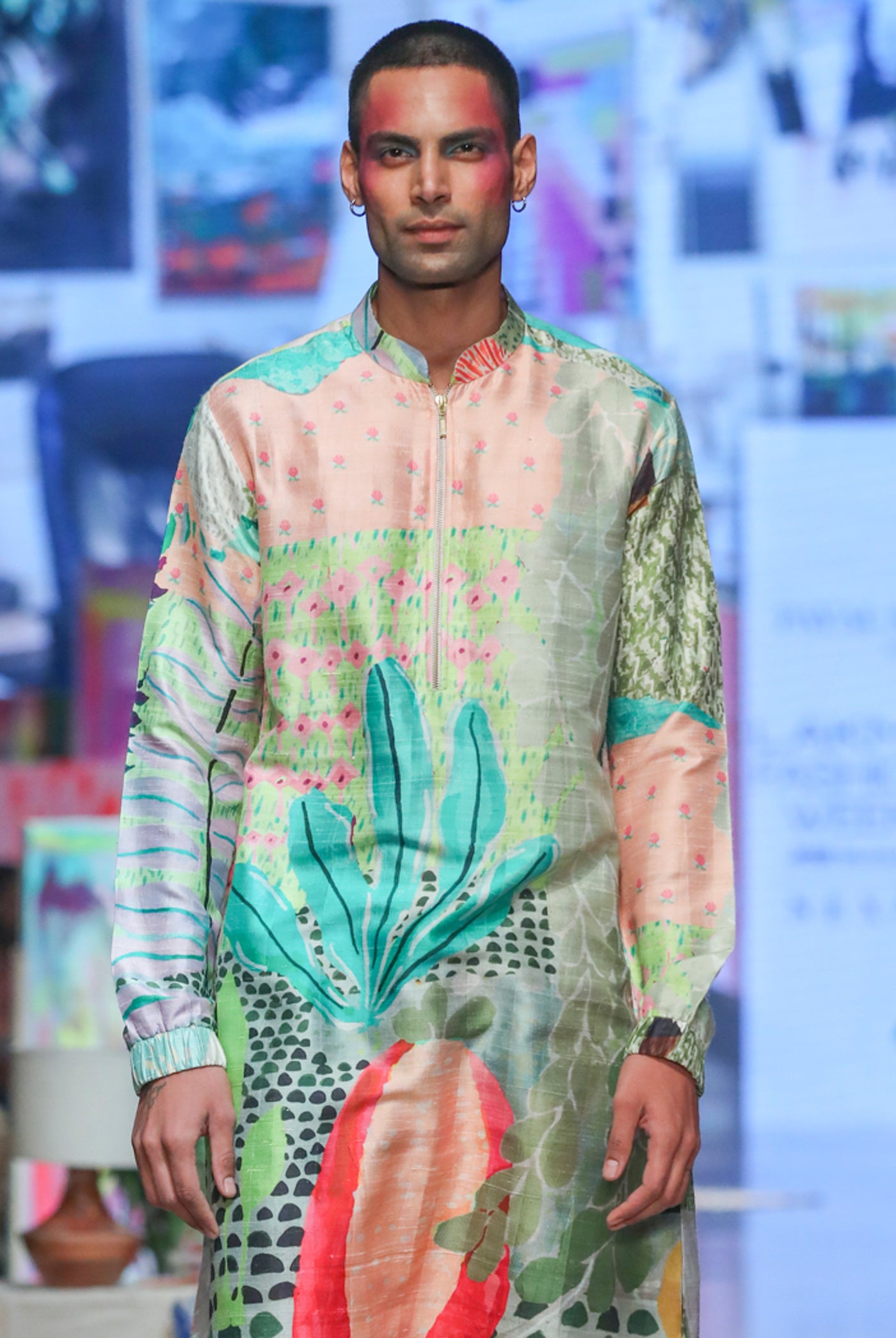 Payal singhal menswear Wanderlust Tropical Print Dupion Silk Bomber Kurta With Jogger Pants festive indian designer wear online shopping melange singapore