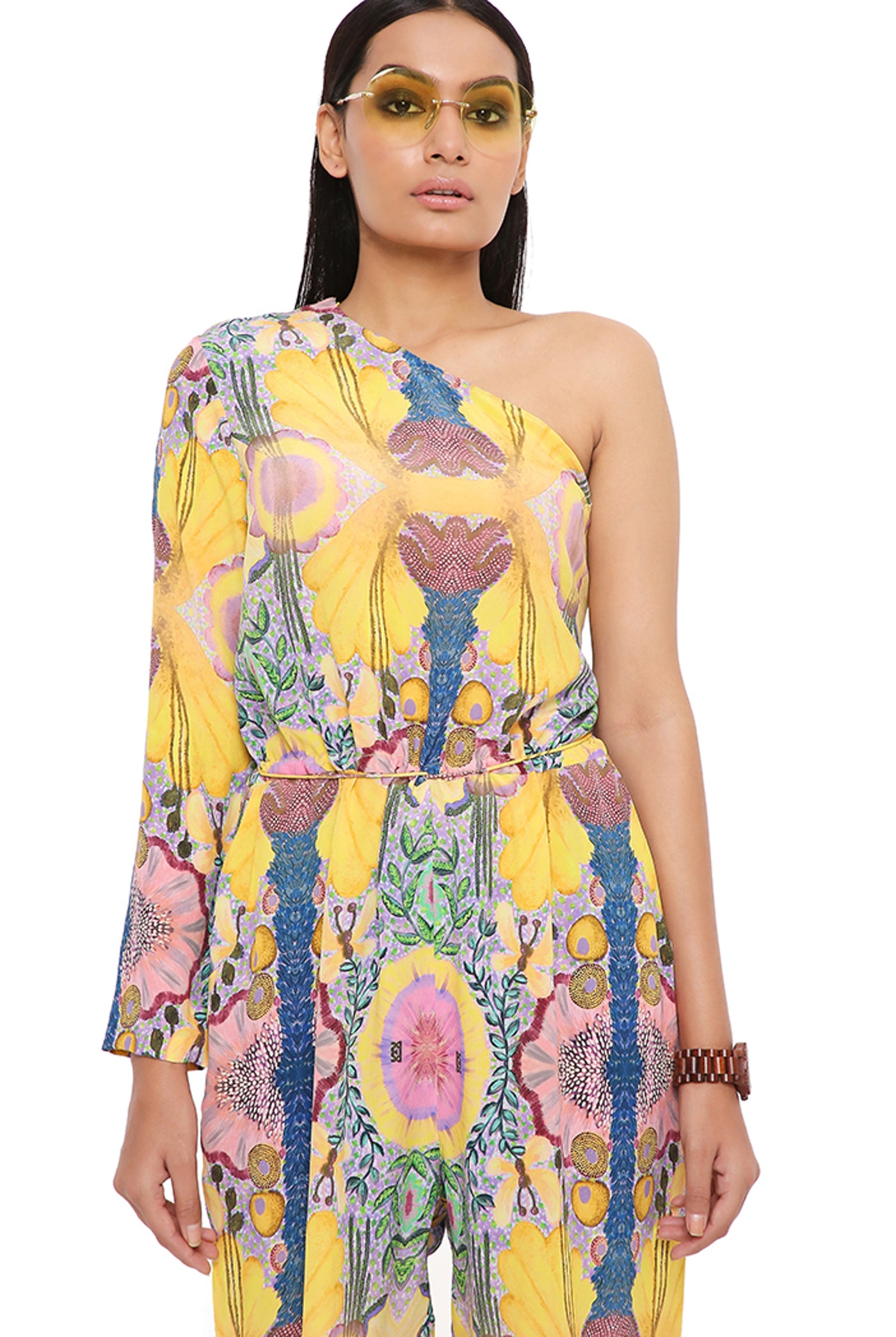 payal singhal Yellow Enchanted Print Crepe Jumpsuit online shopping melange singapore indian designer wear