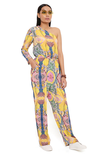 payal singhal Yellow Enchanted Print Crepe Jumpsuit online shopping melange singapore indian designer wear