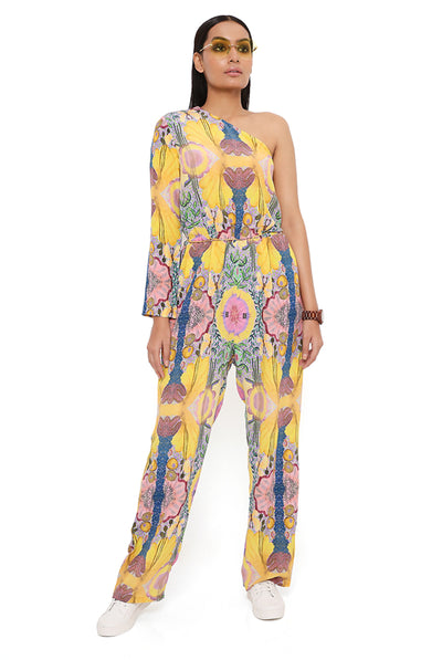 payal singhal Yellow Enchanted Print Crepe Jumpsuit online shopping melange singapore indian designer wear