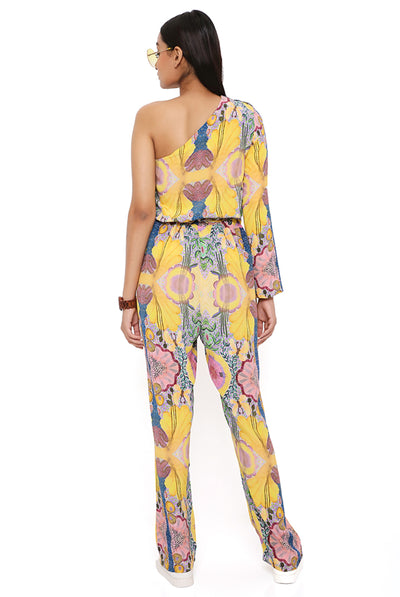 payal singhal Yellow Enchanted Print Crepe Jumpsuit online shopping melange singapore indian designer wear