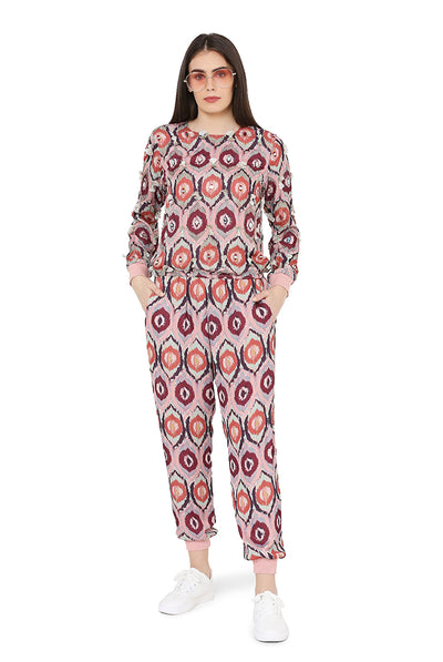 Payal singhal Red Colour Printed Art Silk Top with Jogger Pant casual lounge wear online shopping melange singapore indian designer
