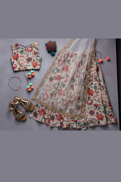 Payal singhal kids Printed Lehenga Set khaki girls festive kidswear online shopping melange singapore indian designer wear