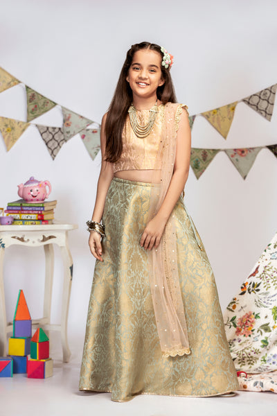 Payal singhal kids Brocade Lehenga And Choli Set festive kidswear online shopping melange singapore indian designer wear