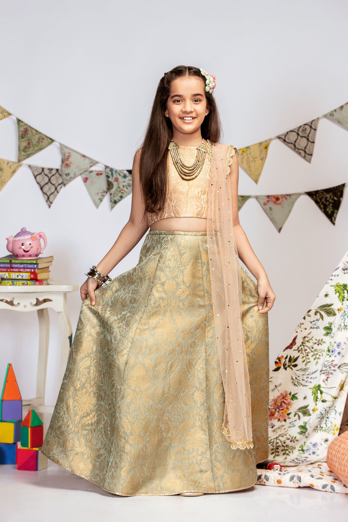 Payal singhal kids Brocade Lehenga And Choli Set festive kidswear online shopping melange singapore indian designer wear