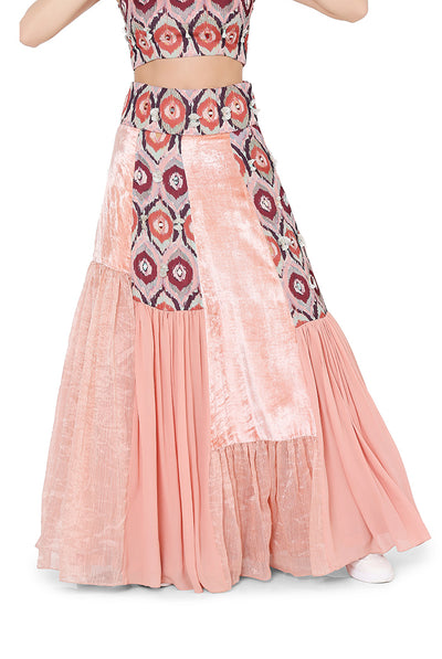 Payal Singhal Printed Choli With Asymmetric Panelled Skirt red coral wedding fusion festive online shopping melange singapore indian designer wear