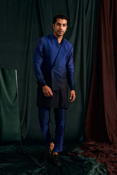 project bandi menswear Azure Ombre Modal Linen Asymmetric Bandi festive indian designer wear online shopping melange singapore