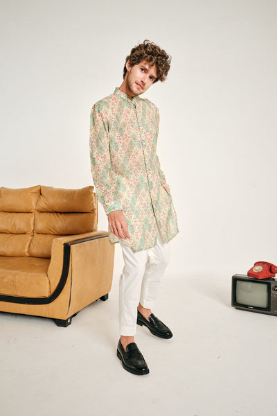 Project Bandi Cream And Jade Gul Malai Cotton Kurta Pajama Set kurta sets multicolour menswear online shopping melange singapore indian designer wear