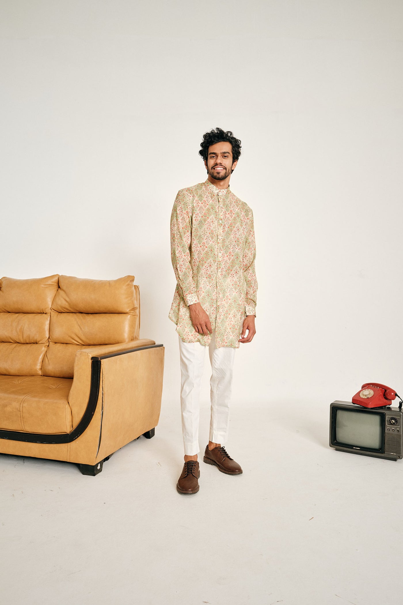 Project Bandi Cream And Green Gul Malai Cotton Kurta Pajama Set kurta sets multicolour menswear online shopping melange singapore indian designer wear