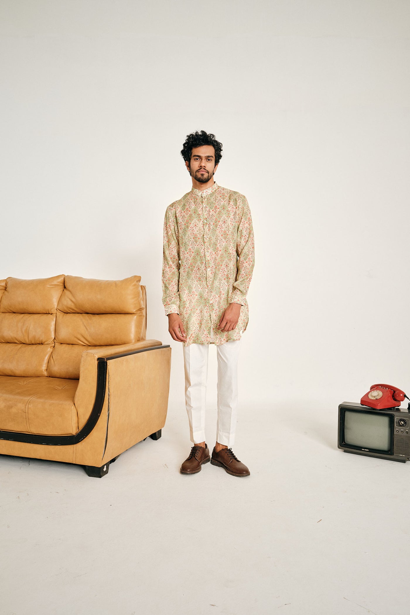 Project Bandi Cream And Green Gul Malai Cotton Kurta Pajama Set kurta sets multicolour menswear online shopping melange singapore indian designer wear