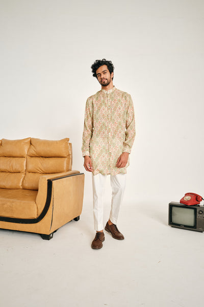 Project Bandi Cream And Green Gul Malai Cotton Kurta Pajama Set kurta sets multicolour menswear online shopping melange singapore indian designer wear