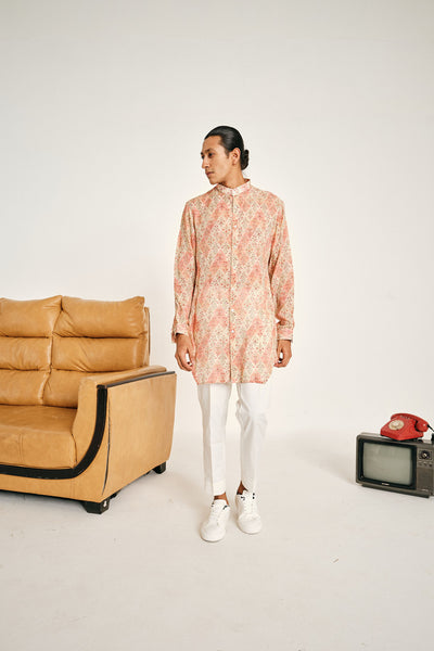 Project Bandi Cream And Peach Gul Malai Cotton Kurta Pajama Set kurta sets multicolour menswear online shopping melange singapore indian designer wear