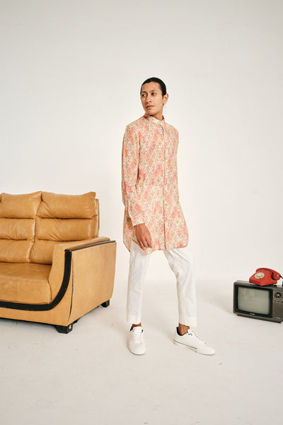 Project Bandi Cream And Peach Gul Malai Cotton Kurta Pajama Set kurta sets multicolour menswear online shopping melange singapore indian designer wear
