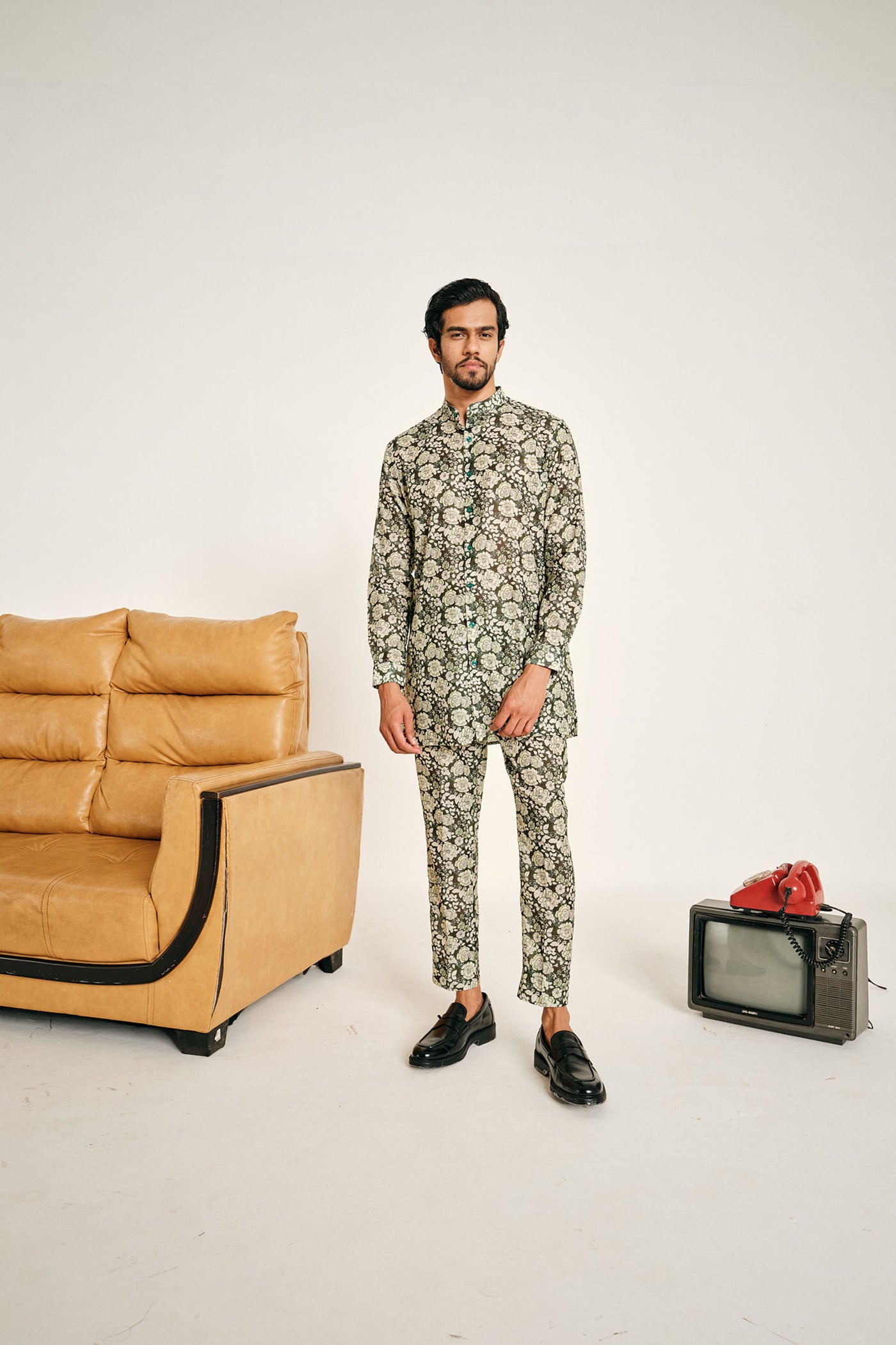 Project Bandi Forest Green Print Kora Chanderi Kurta Pajama Set kurta set multicolour menswear online shopping melange singapore indian designer wear