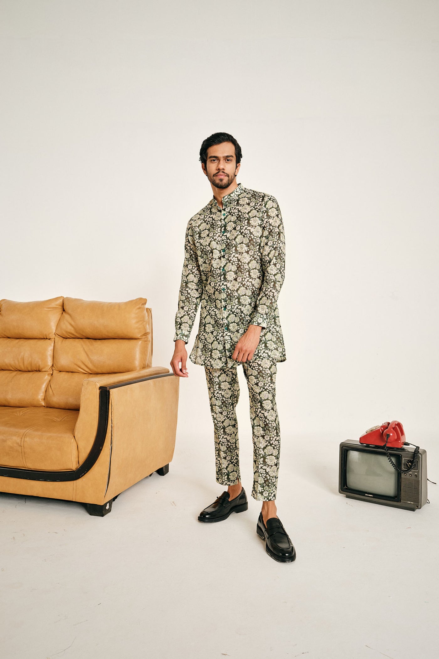 Project Bandi Forest Green Print Kora Chanderi Kurta Pajama Set kurta set multicolour menswear online shopping melange singapore indian designer wear