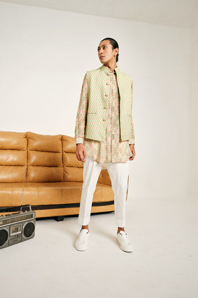 Project Bandi Green Blossom Bandi kurta set multicolour menswear online shopping melange singapore indian designer wear