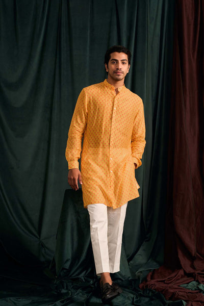 Project Bandi Honey Marigold Malai Cotton Kurta With Cream Pajama festive indian designer wear online shopping melange singapore