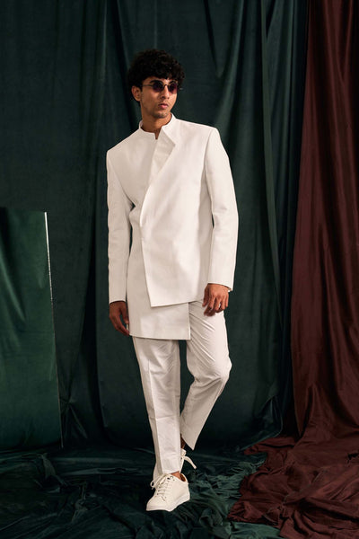 project bandi menswear Ice Asymmetric Giza Cotton Bandhgala Set festive indian designer wear online shopping melange singapore